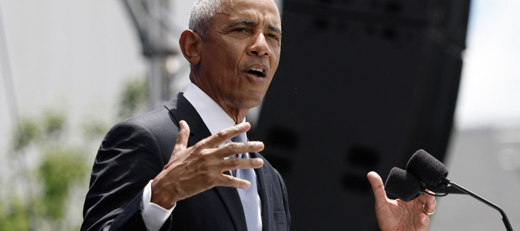 Former U.S. president Barack Obama speaks during opening day of the Barack Obama Presidential Center in Chicago, Illinois.