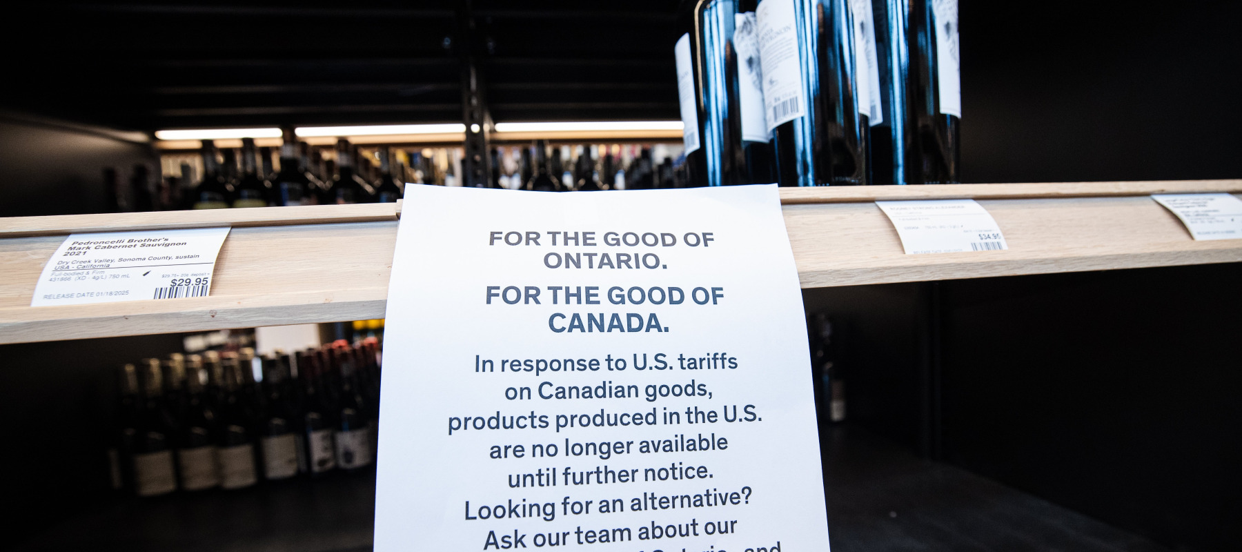 The LCBO in Ontario, Canada removes U.S. products off the shelves on the first day of the trade war instigated by President Trump's Administration.