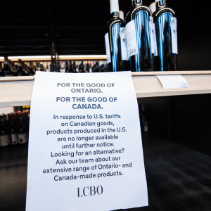 The LCBO in Ontario, Canada removes U.S. products off the shelves on the first day of the trade war instigated by President Trump's Administration.