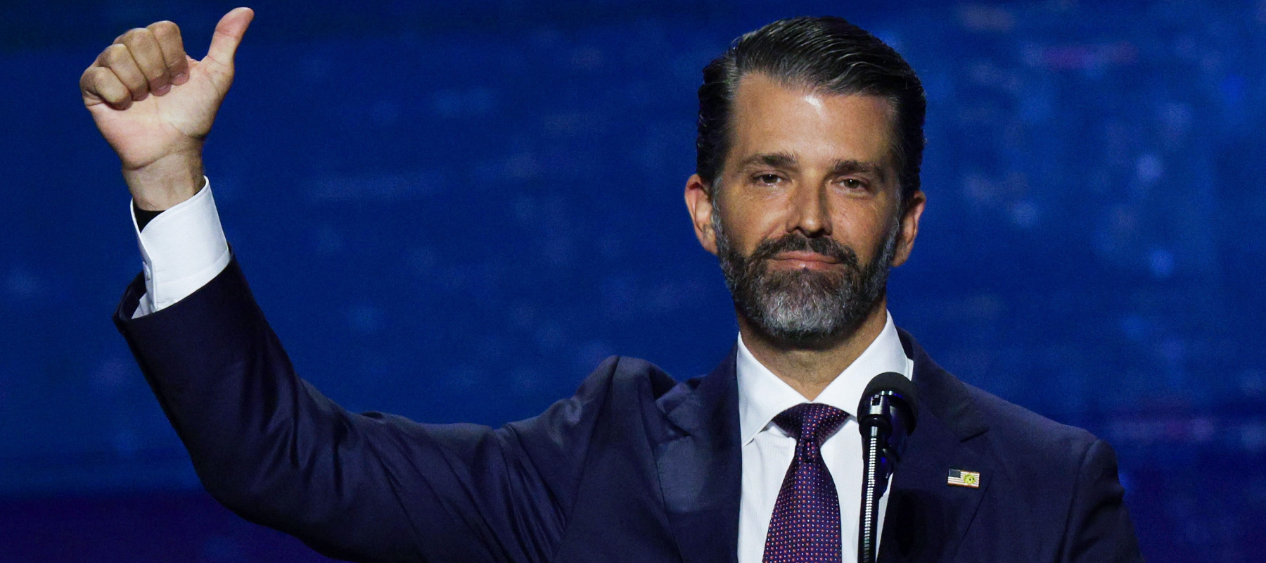 Donald Trump Jr. appears on stage on the second day of the 2026 Republican National Convention.