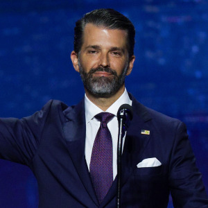 Donald Trump Jr. appears on stage on the second day of the 2026 Republican National Convention.
