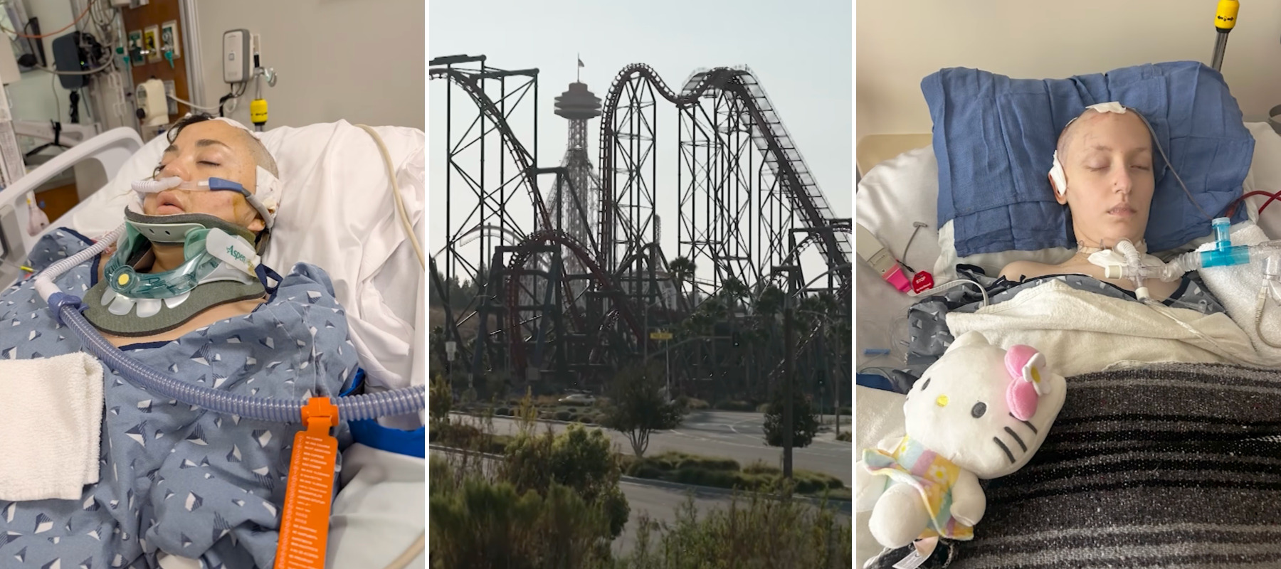 Two women in a hospital bed suffer brain injuries after riding Six Flags X2 roller coaster