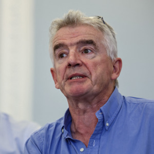 Michael O'Leary takes part in a press conference in London on September 23, 2026.