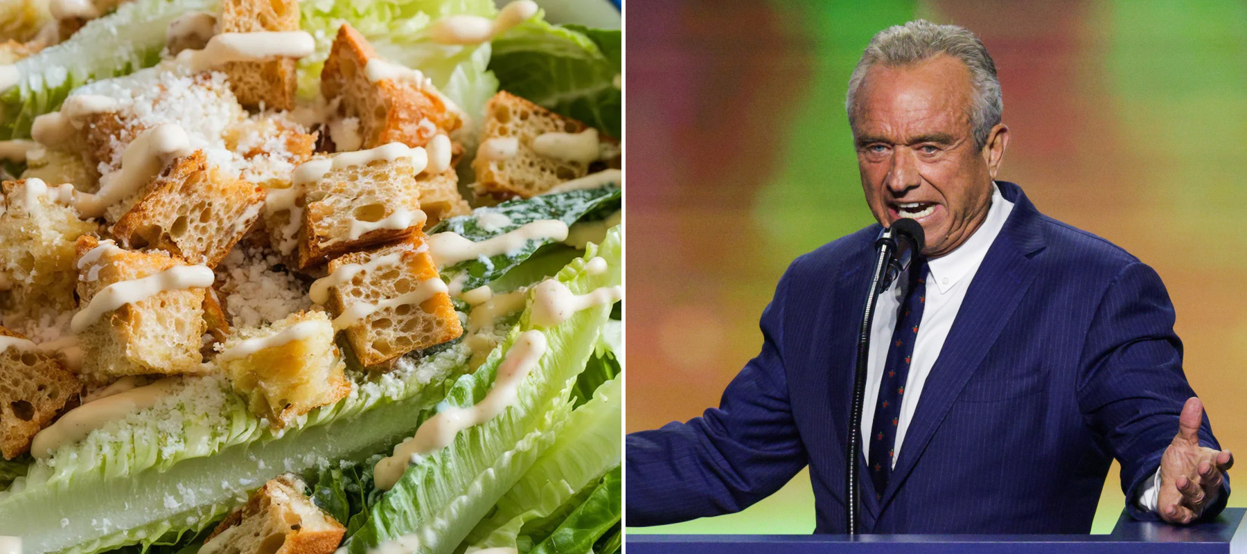 A photo of a salad and Secretary of the Department of Health and Human Services Robert F. Kennedy Jr.