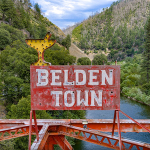 Two-panel image showing views of Belden Resort, currently on sale for $4.75 million.