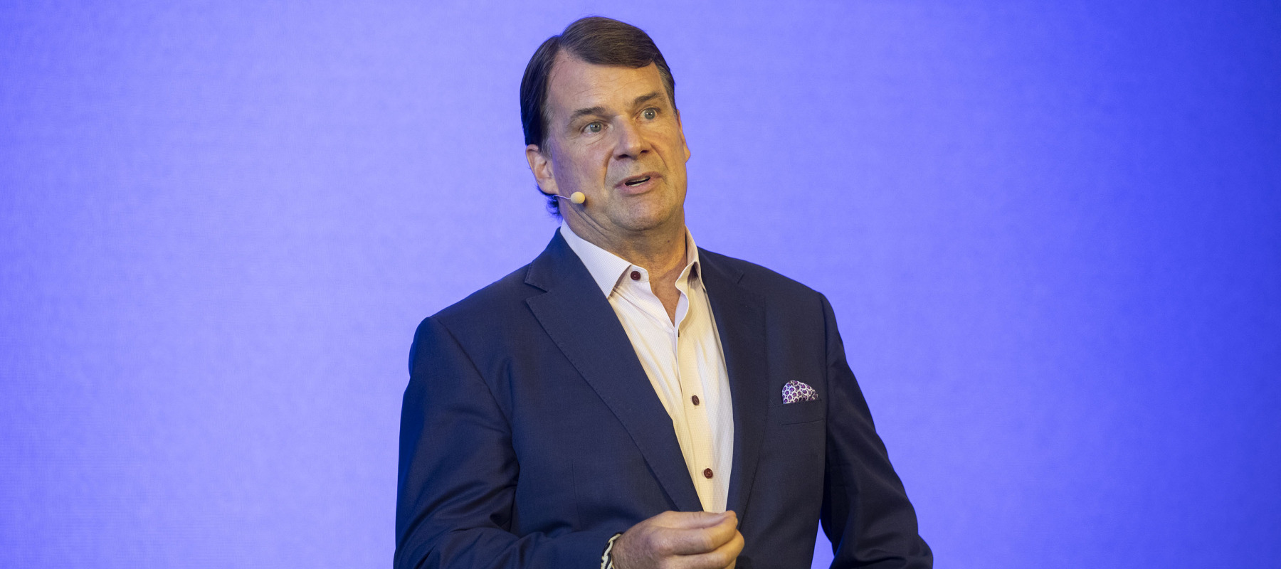Jim Farley, President and CEO of Ford Motor Company, speaks at a Ford Pro Accelerate event.