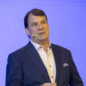 Jim Farley, President and CEO of Ford Motor Company, speaks at a Ford Pro Accelerate event.