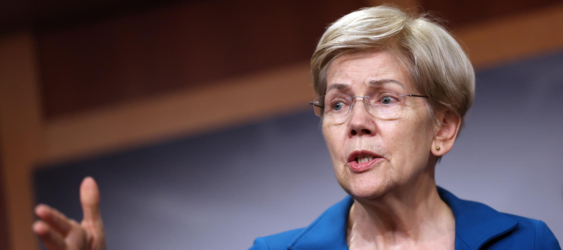 U.S. Sen. Elizabeth Warren (D-MA) speaks at a press conference on China AI export controls at the U.S. Capitol on Sept. 23.
