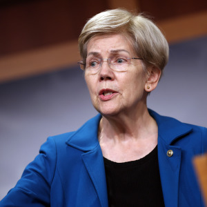 U.S. Sen. Elizabeth Warren (D-MA) speaks at a press conference on China AI export controls at the U.S. Capitol on Sept. 23.