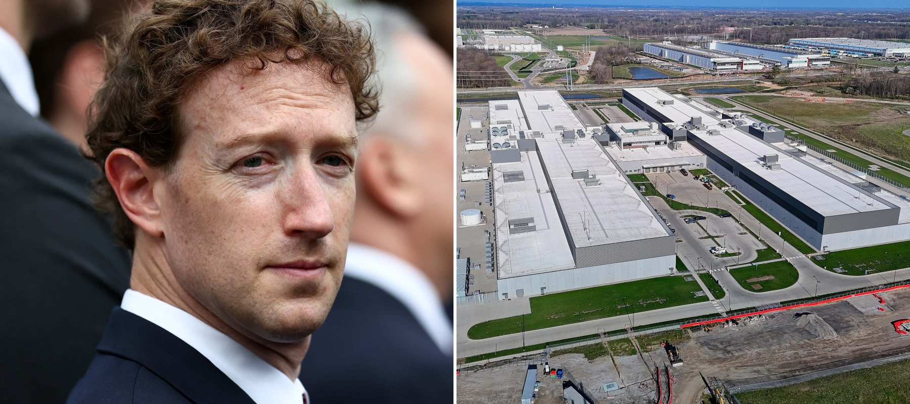 Mark Zuckerberg and a Meta data center.