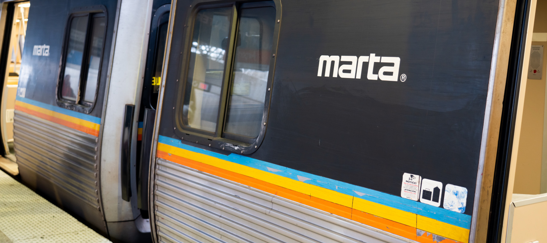 MARTA, or the Metropolitan Atlanta Rapid Transit Authority, train seen at Hartsfield-Jackson Atlanta International Airport.