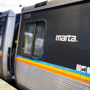 MARTA, or the Metropolitan Atlanta Rapid Transit Authority, train seen at Hartsfield-Jackson Atlanta International Airport.