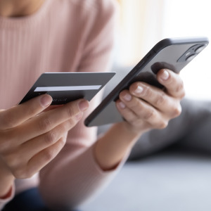 Woman online banking.