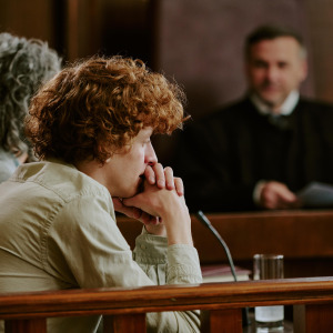 Frustrated young man in court