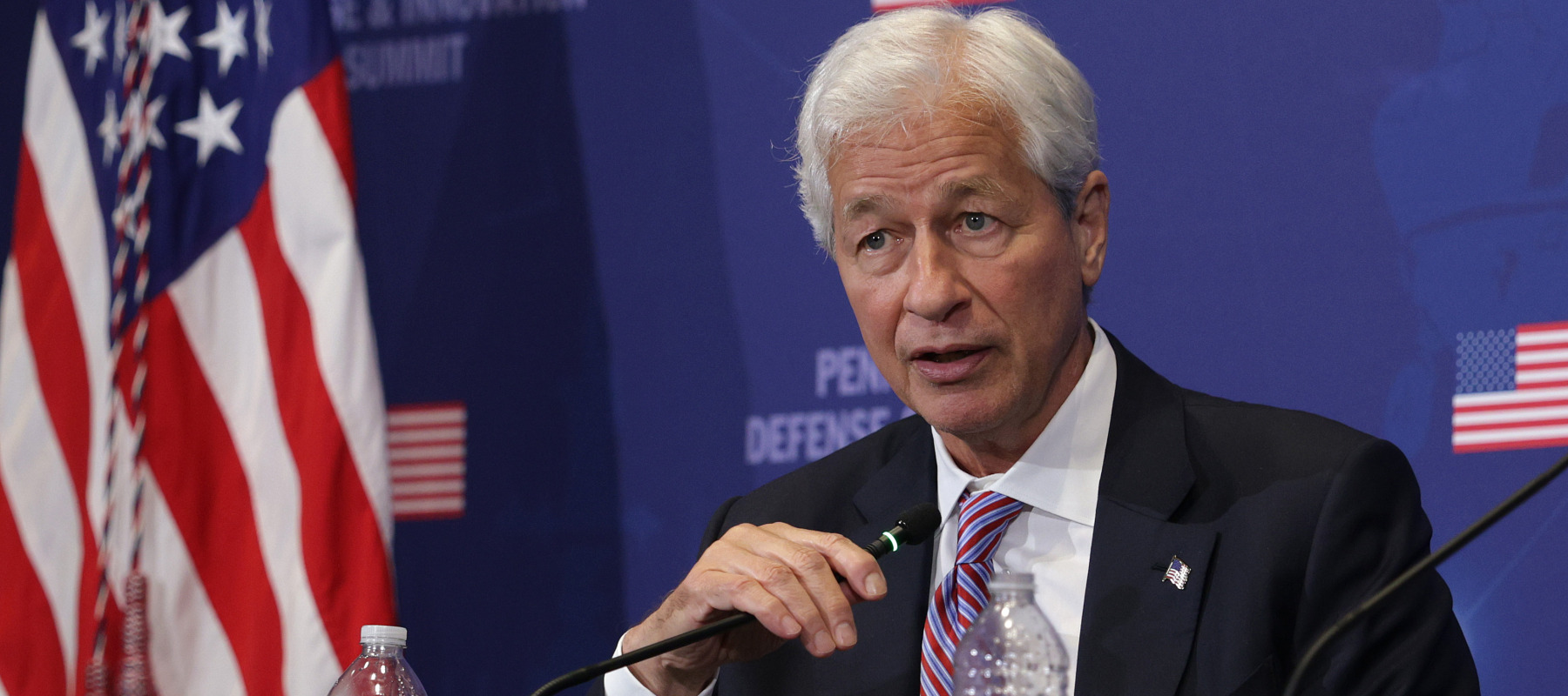 JPMorgan Chase CEO Jamie Dimom attends the Pennsylvania Defense and Innovation Summit with President Donald Trump at U.S. Army War College.