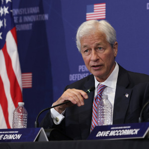 JPMorgan Chase CEO Jamie Dimom attends the Pennsylvania Defense and Innovation Summit with President Donald Trump at U.S. Army War College.