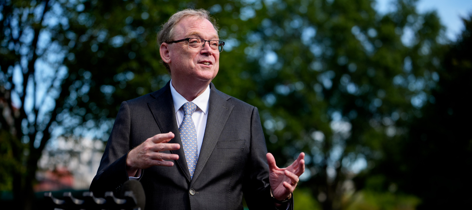 National Economic Council Director Kevin Hassett speaks to reporters outside the West Wing.