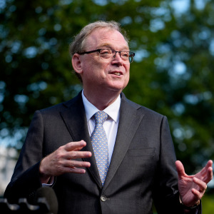 National Economic Council Director Kevin Hassett speaks to reporters outside the West Wing.