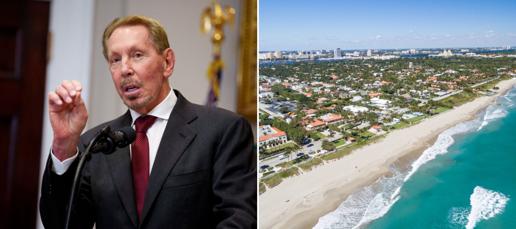 A photo of Larry Ellison and homes in Palm Beach, Florida