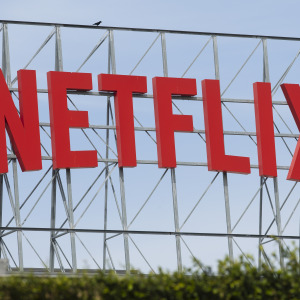The Netflix logo is seen on the roof of an office building in Los Angeles, California, on April 16, 2026
