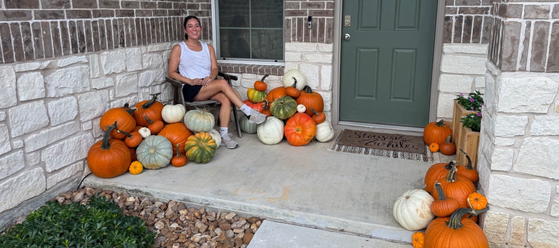Brandi Hazelett with her pumpkin display.