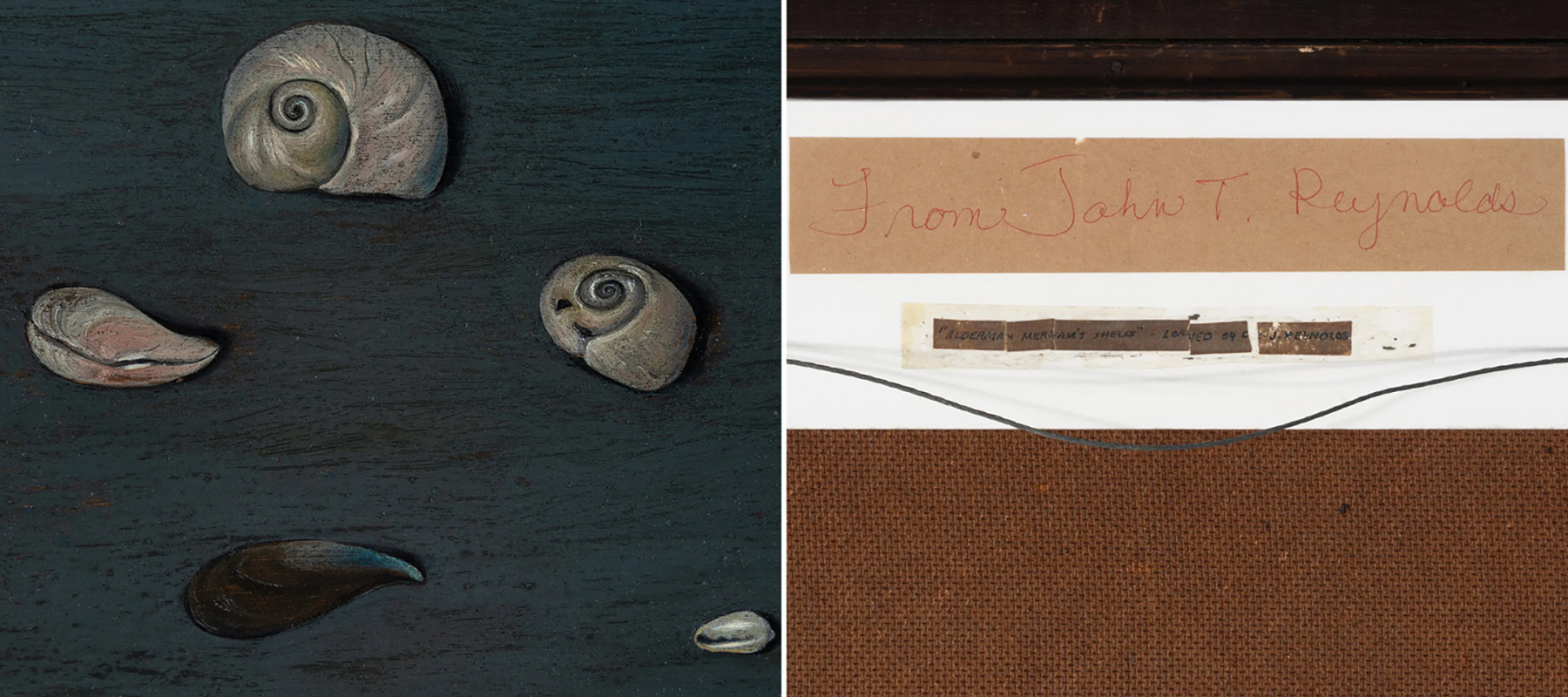 The painting, "Alderman Merriam's Shells", and it's signed back by Gertrude Abercrombie.