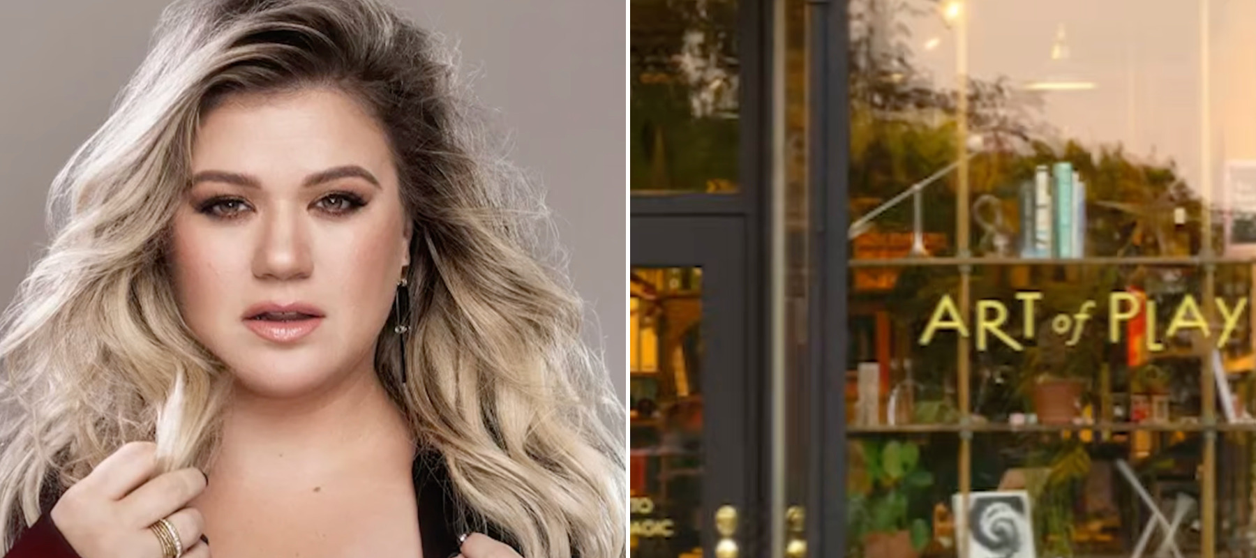 A photo of Kelly Clarkson and Art of Play, the store she's battling with
