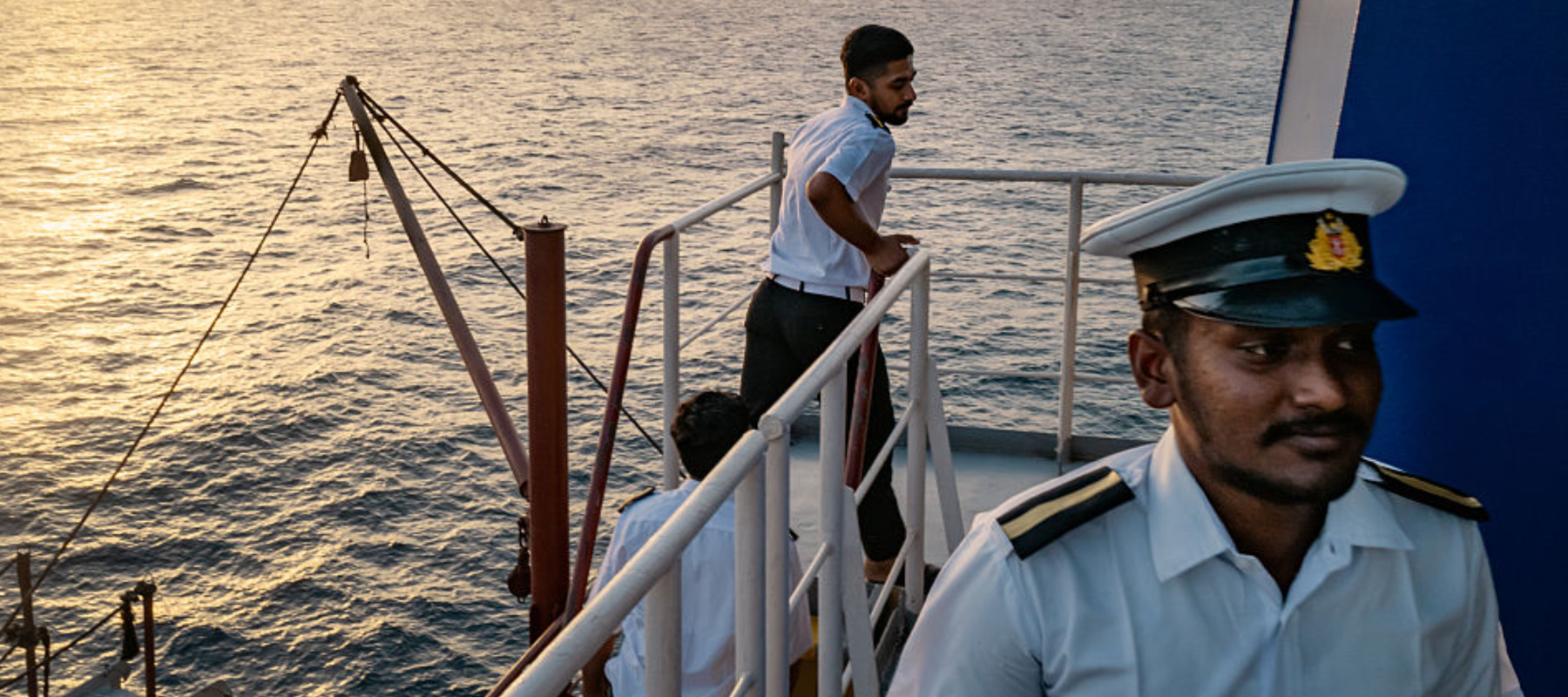 Photo of sailors aboard their cargo vessel