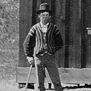 Billy the Kid (left), detail from a 4x5 photograph depicting him and a friend playing croquet in New Mexico, circa 1878.
