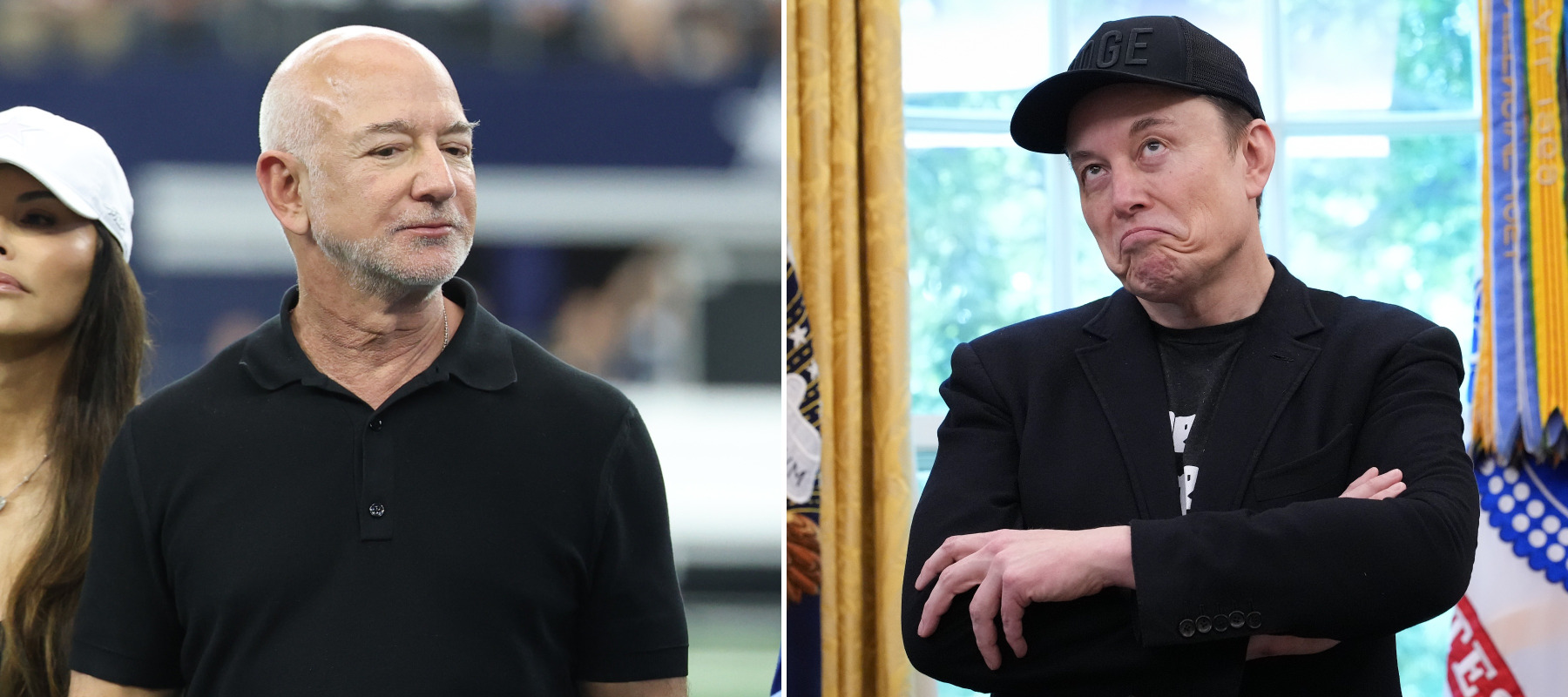 On the left, Jeff Bezos, and on the right, Elon Musk.