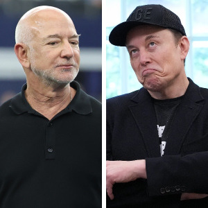 On the left, Jeff Bezos, and on the right, Elon Musk.