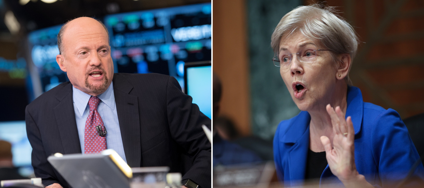 Left: CNBC's Jim Cramer Right: Sen. Elizabeth Warren