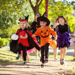 A photo of kids trick-or-treating