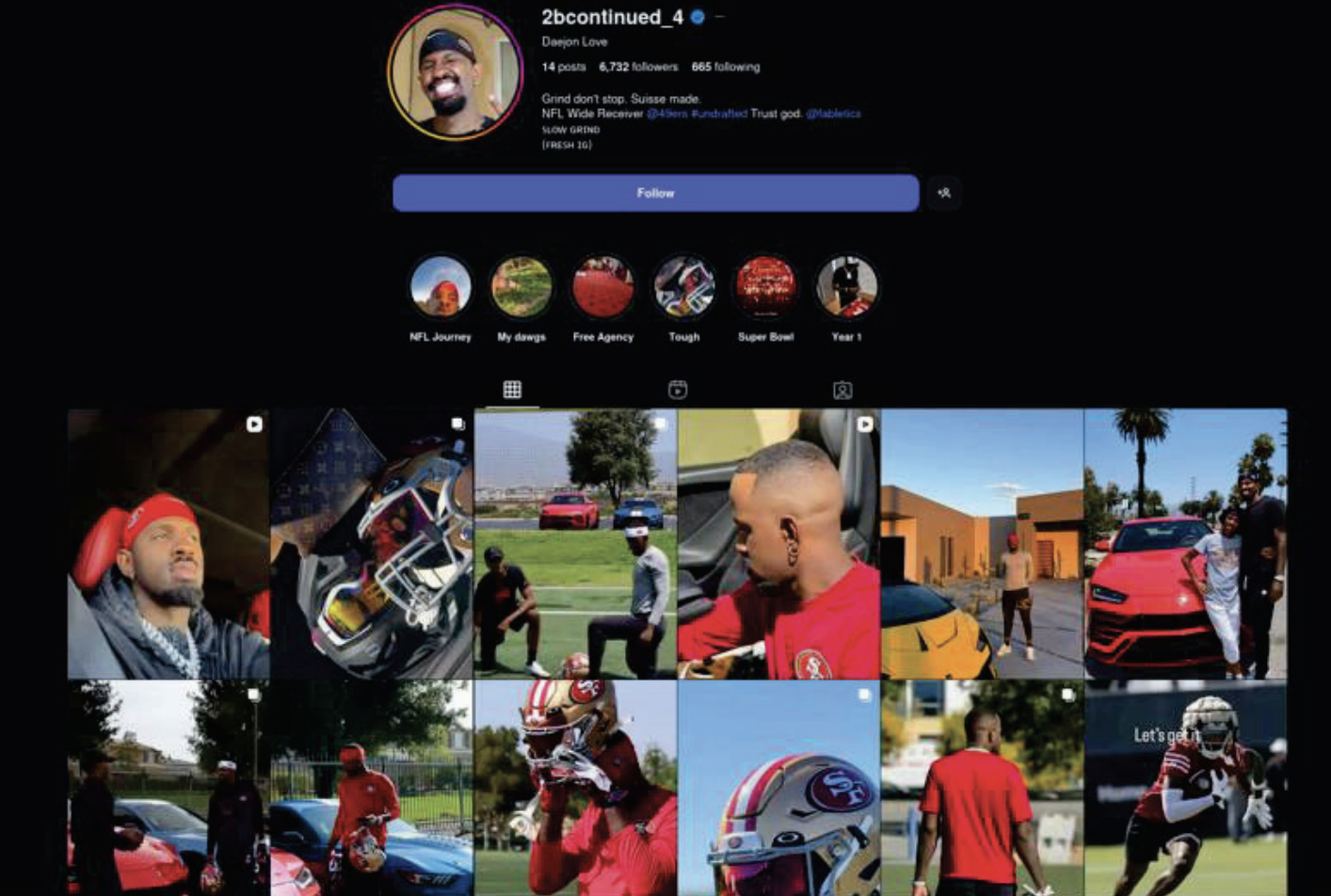 Daejon Love shared images of himself as a pro footballer with the San Francisco 49ers.