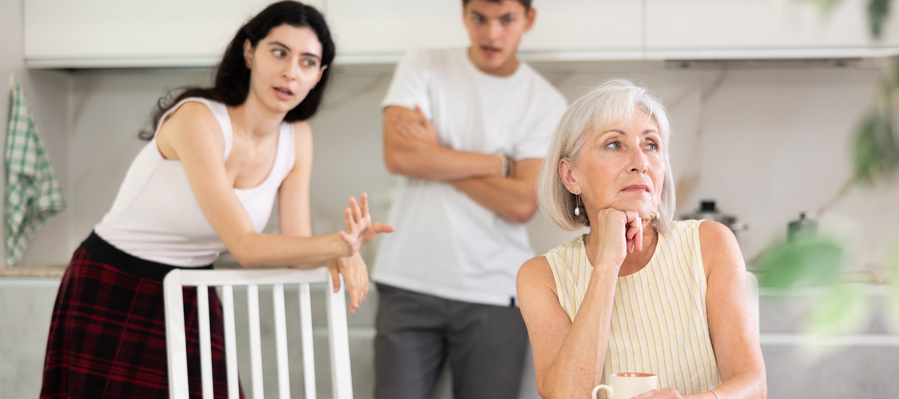 Adult children arguing with their mother.