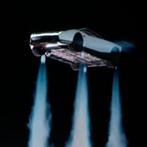 The first flight of Tesla's flying Roadster 'Rocket', next to Florida Gov. Ron DeSantis