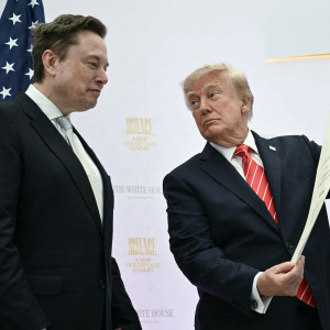 US President Donald Trump presents the National Medal of Science to Elon Musk on Oct. 8.