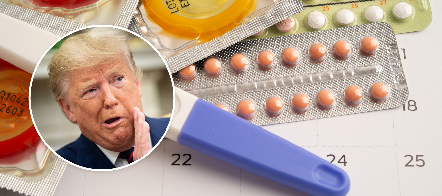 A photo of contraceptives featuring Donald Trump