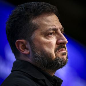 President of Ukraine Volodymyr Zelensky holds a press conference at the European Council summit in October.