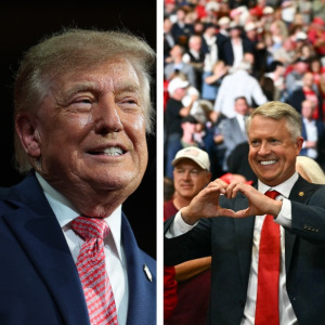 President Donald Trump and Republican Senator Roger Marshall at a rally in Kansas.