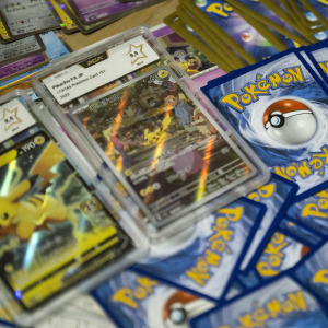 Cards from the Pokemon Trading Card Game (TCG) including mint rated cards featuring Pikachu graded by French card grading service PCA.