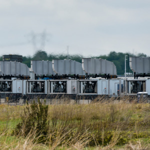 Two-panel image of Elon Musk (left) and gas turbines in Memphis, Tennessee, powering his data center.