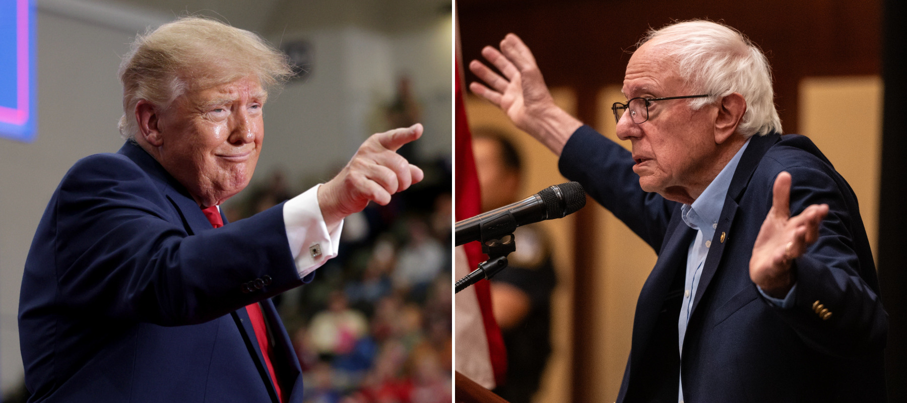 On the left, Donald Trump, and on the right, Bernie Sanders.