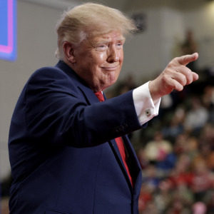 Trump delivers remarks during an election rally at McMorran Place Sports &amp; Entertainment Center