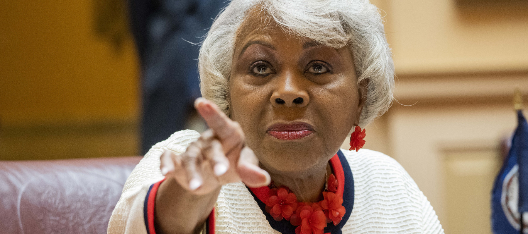 Sen. L. Louise Lucas speaks on the Senate floor at the Virginia State Capitol in Richmond, Va.
