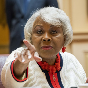 Sen. L. Louise Lucas speaks on the Senate floor at the Virginia State Capitol in Richmond, Va.