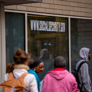 People line up outside a Social Security Administration office in Washington, D.C.