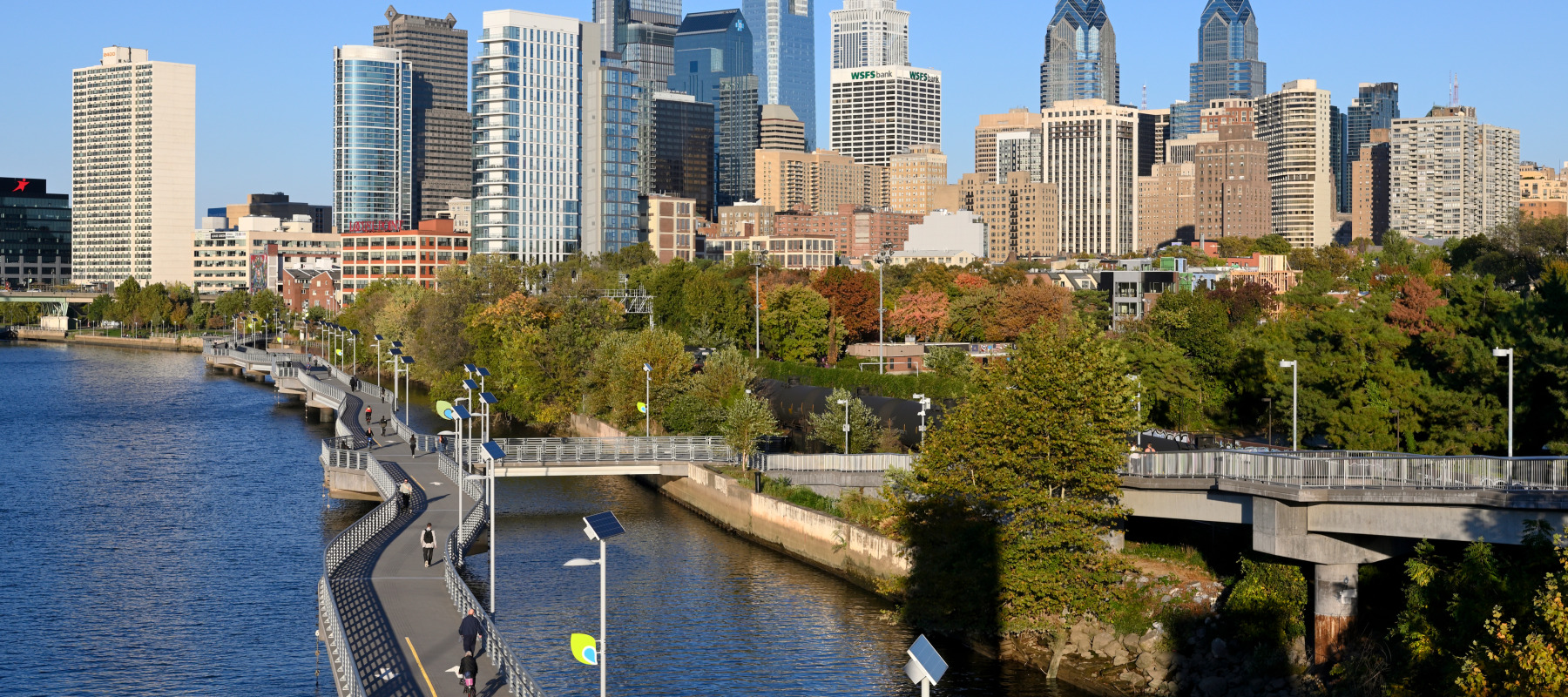 View on the Center City skyline as seen from the South Street Bridge, in Philadelphia, PA.