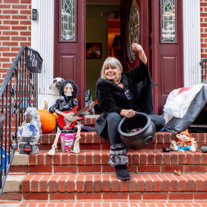 Residents give out candy as kids trick-or-treat in the Kensington neighborhood in Brooklyn.