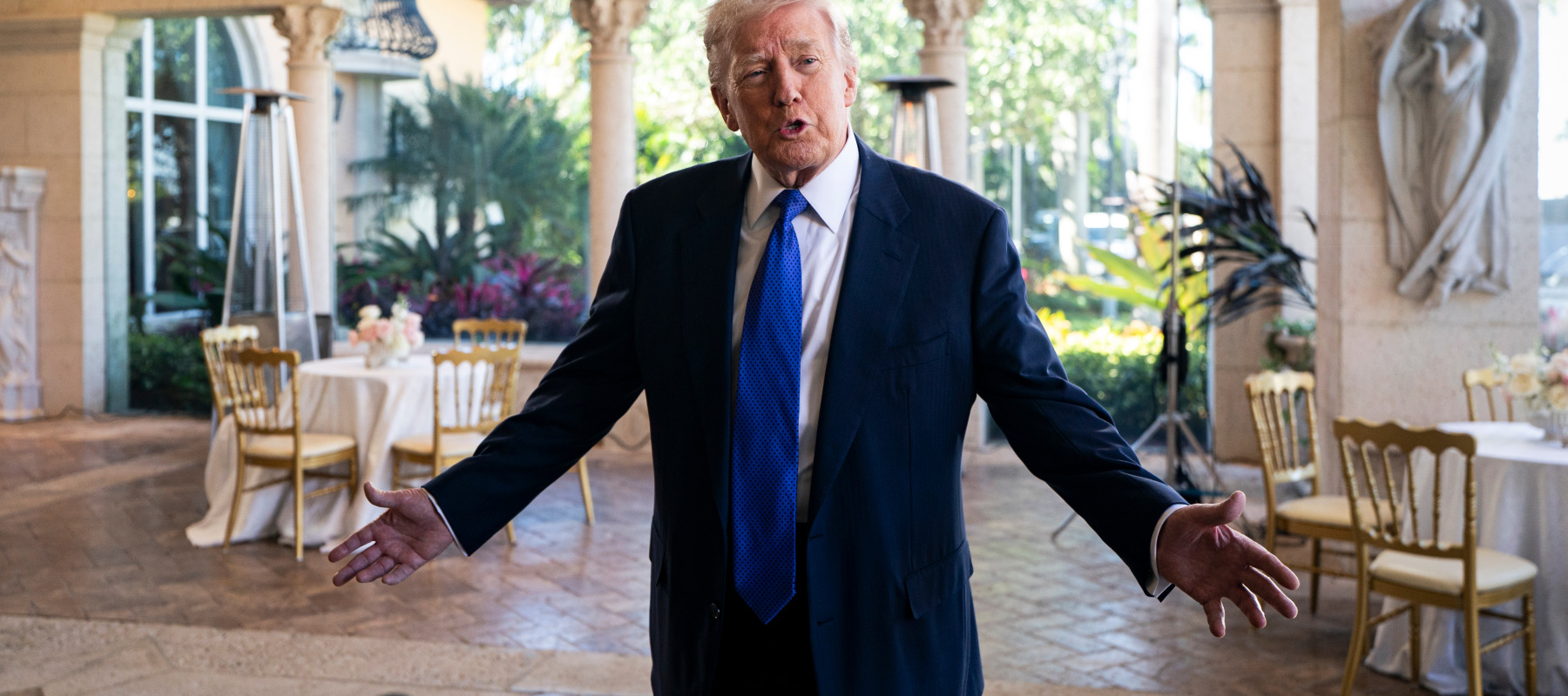Trump speaks to reporters and members of the media at Mar-a-Lago.